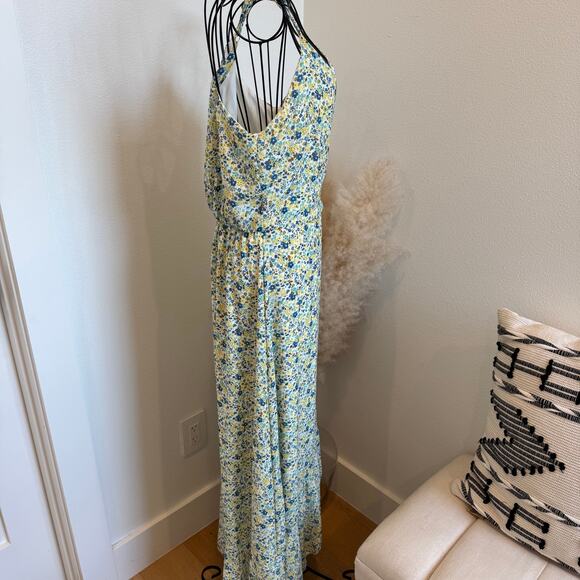 Altar'd State Yellow/Blue Floral Ruffle Faux Wrap V-Neck Cottage Maxi Dress- L - Picture 2 of 11